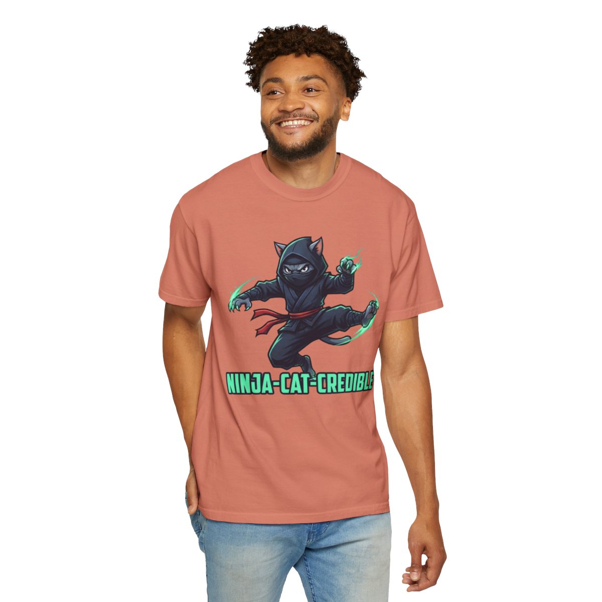 Color: Terracotta | Ninja Cat Credible Unisex Garment-Dyed Tee