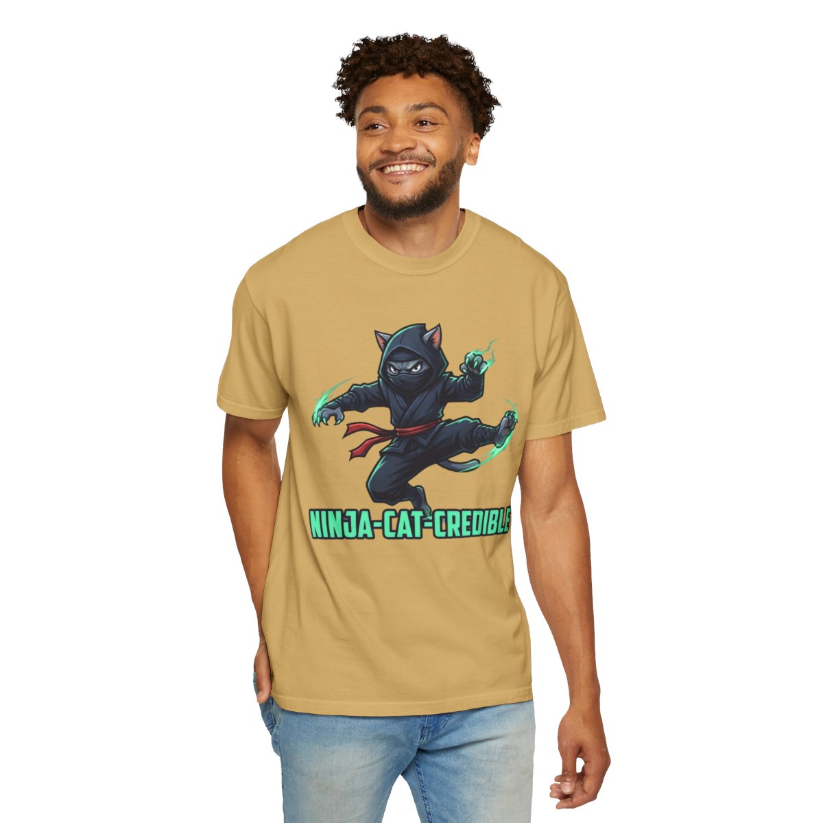 Color: Mustard | Ninja Cat Credible Unisex Garment-Dyed Tee