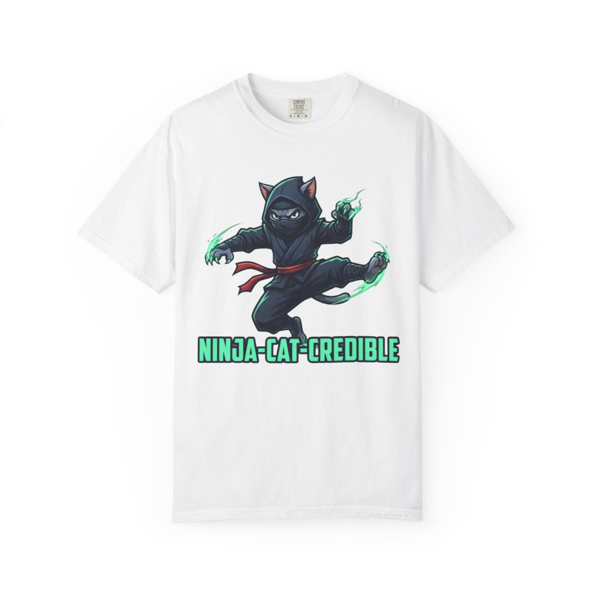 Color: White | Ninja Cat Credible Unisex Garment-Dyed Tee