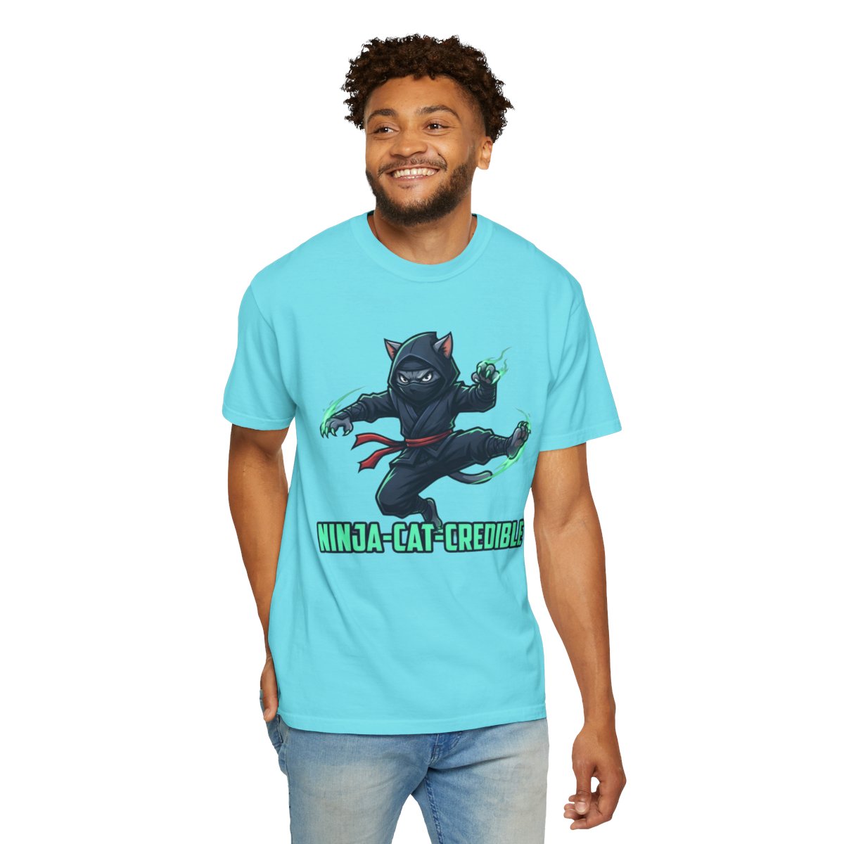 Color: Lagoon Blue | Ninja Cat Credible Unisex Garment-Dyed Tee