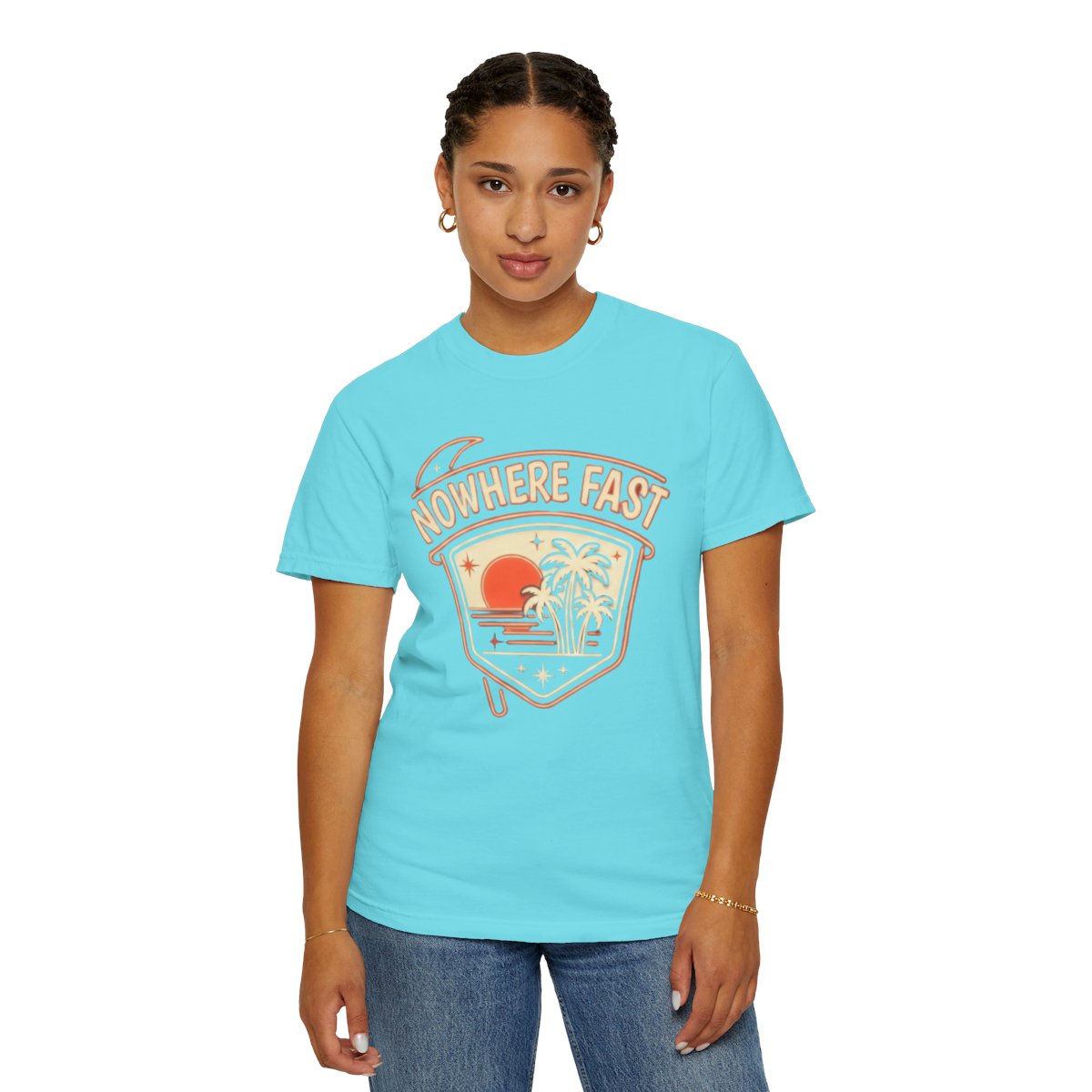 Color: Lagoon Blue | Nowhere Fast Unisex Garment-Dyed Tee