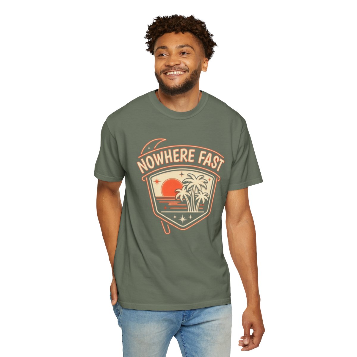 Color: Moss | Nowhere Fast Unisex Garment-Dyed Tee