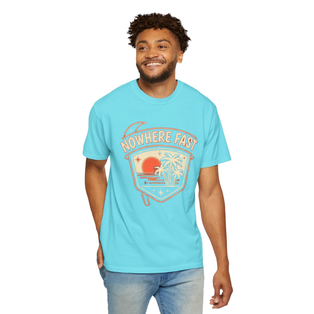 Color: Lagoon Blue | Nowhere Fast Unisex Garment-Dyed Tee