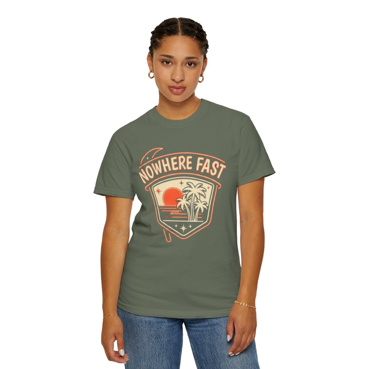 Color: Moss | Nowhere Fast Unisex Garment-Dyed Tee