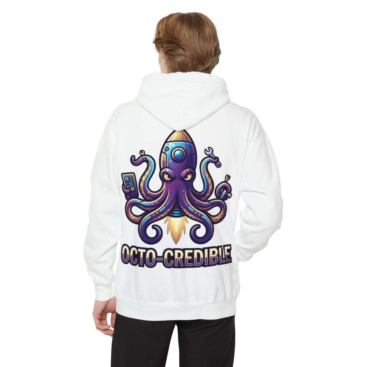 Color: White | Octo Credible Garment-Dyed Hoodie
