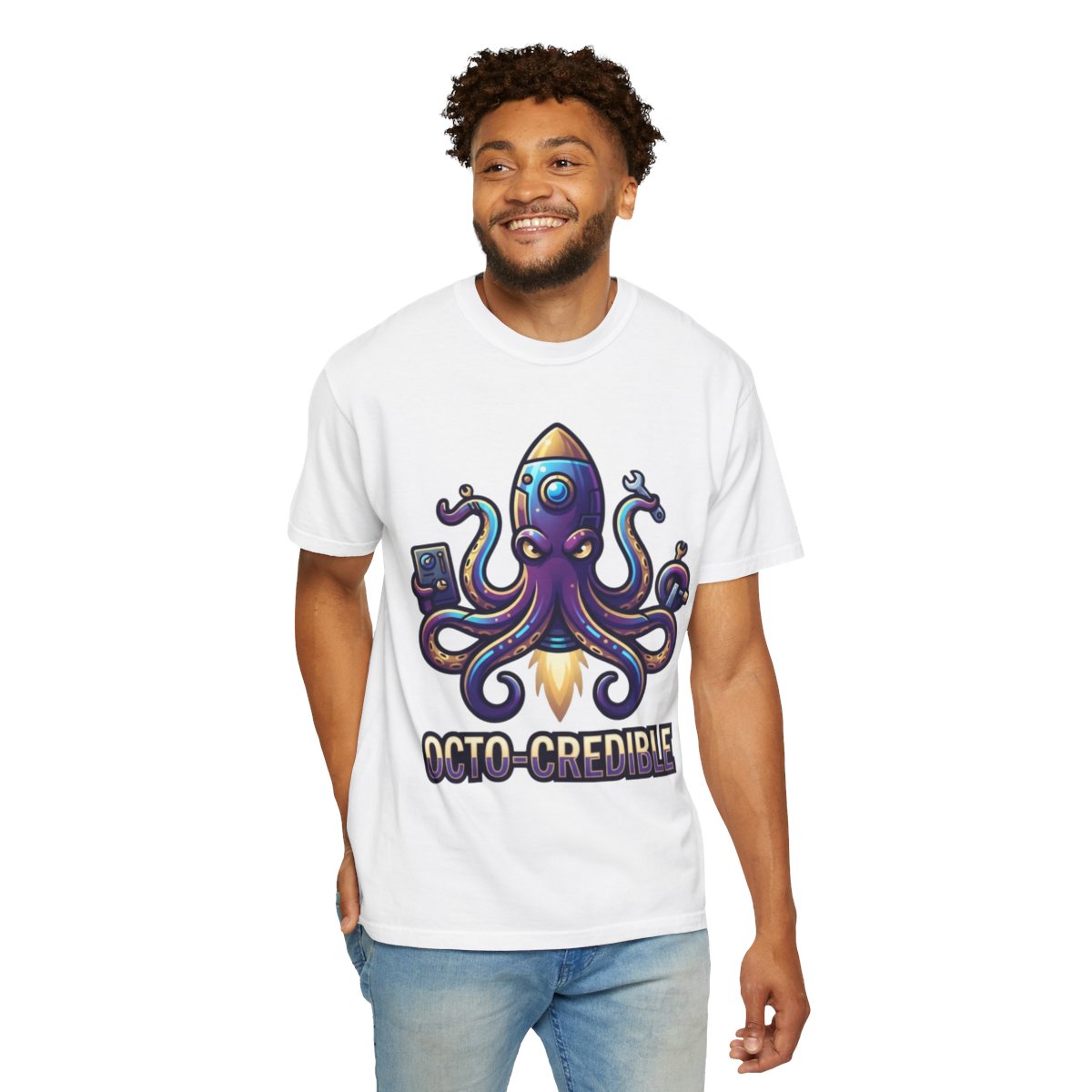 Color: White | Octo Credible Unisex Garment-Dyed Tee