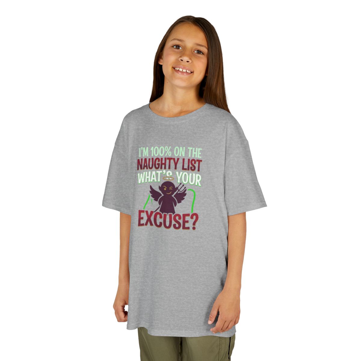 Color: Sport Grey | On The Naughty List Kids Tee