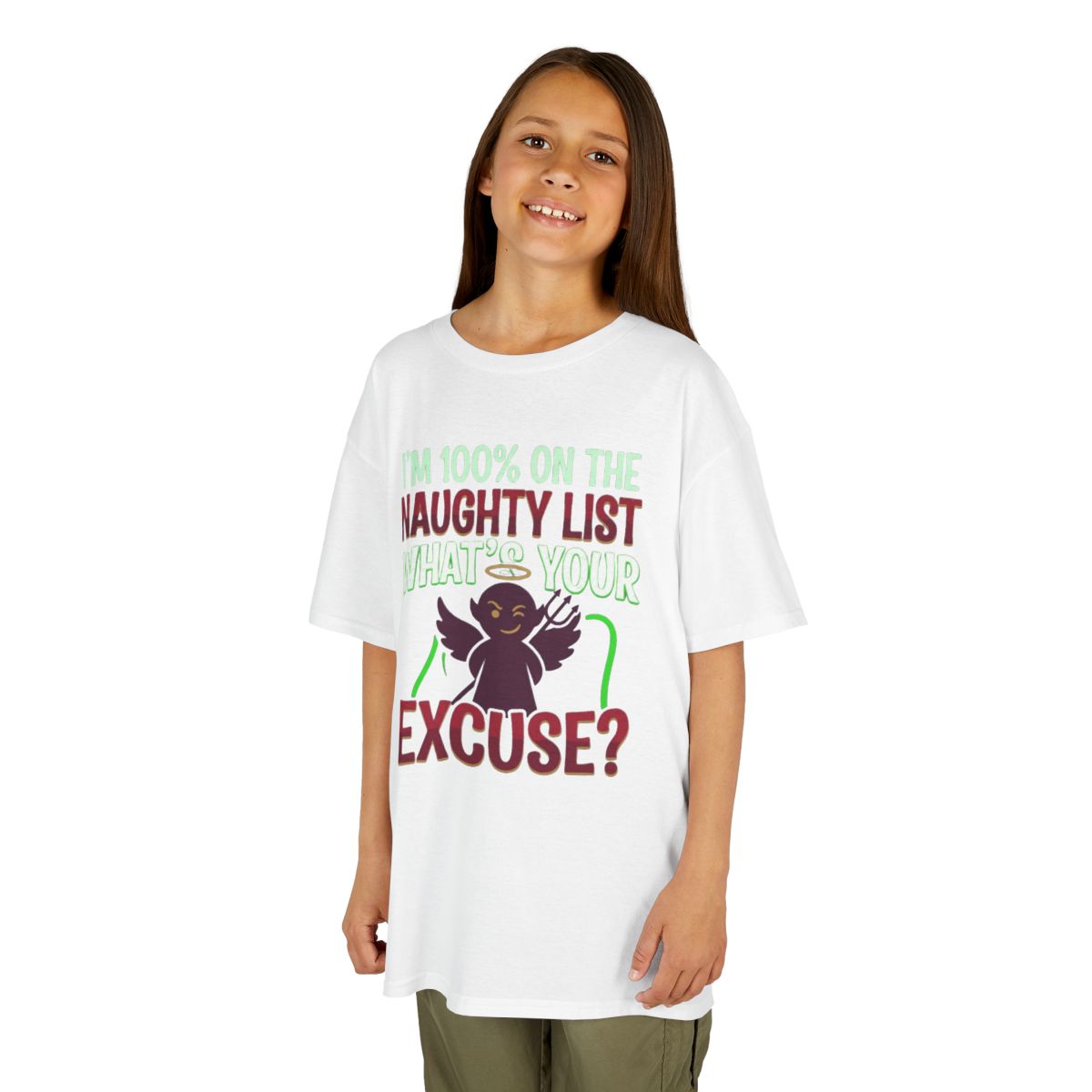 Color: White | On The Naughty List Kids Tee