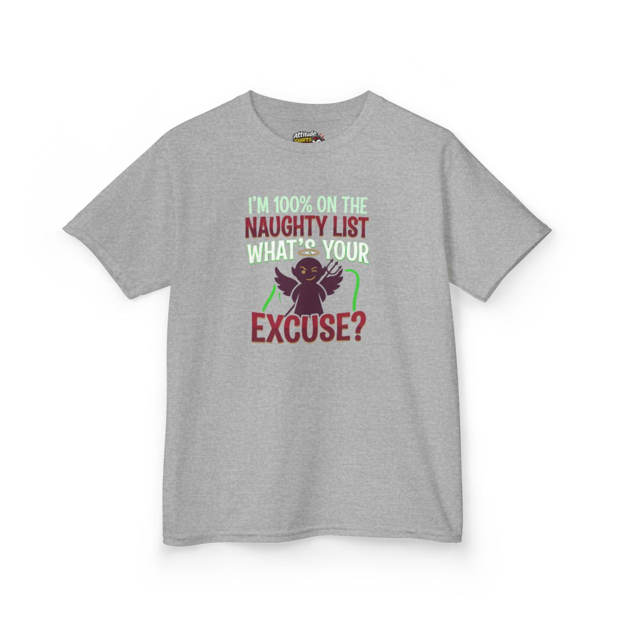 Color: Sport Grey | On The Naughty List Kids Tee