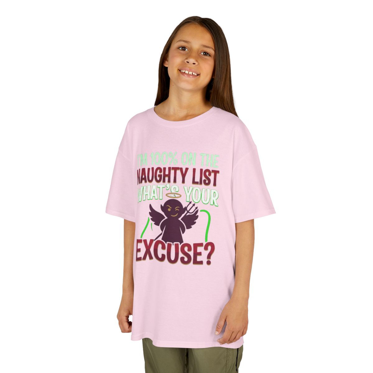 Color: Light Pink | On The Naughty List Kids Tee