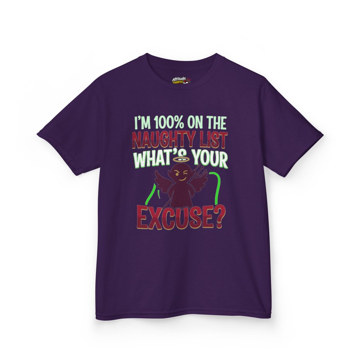 Color: Purple | On The Naughty List Kids Tee