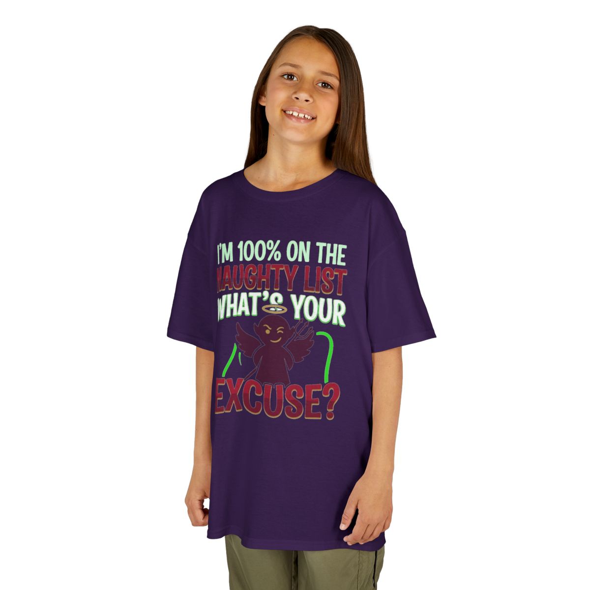 Color: Purple | On The Naughty List Kids Tee