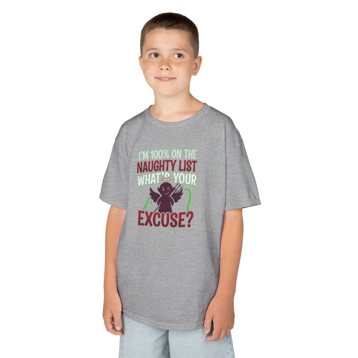 Color: Sport Grey | On The Naughty List Kids Tee