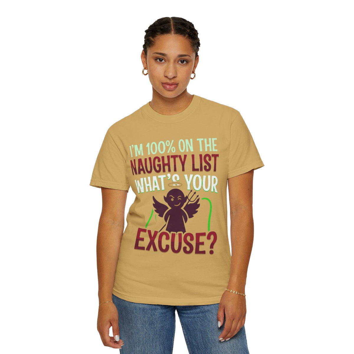 Color: Mustard | On The Naughty List Unisex Garment-Dyed Tee
