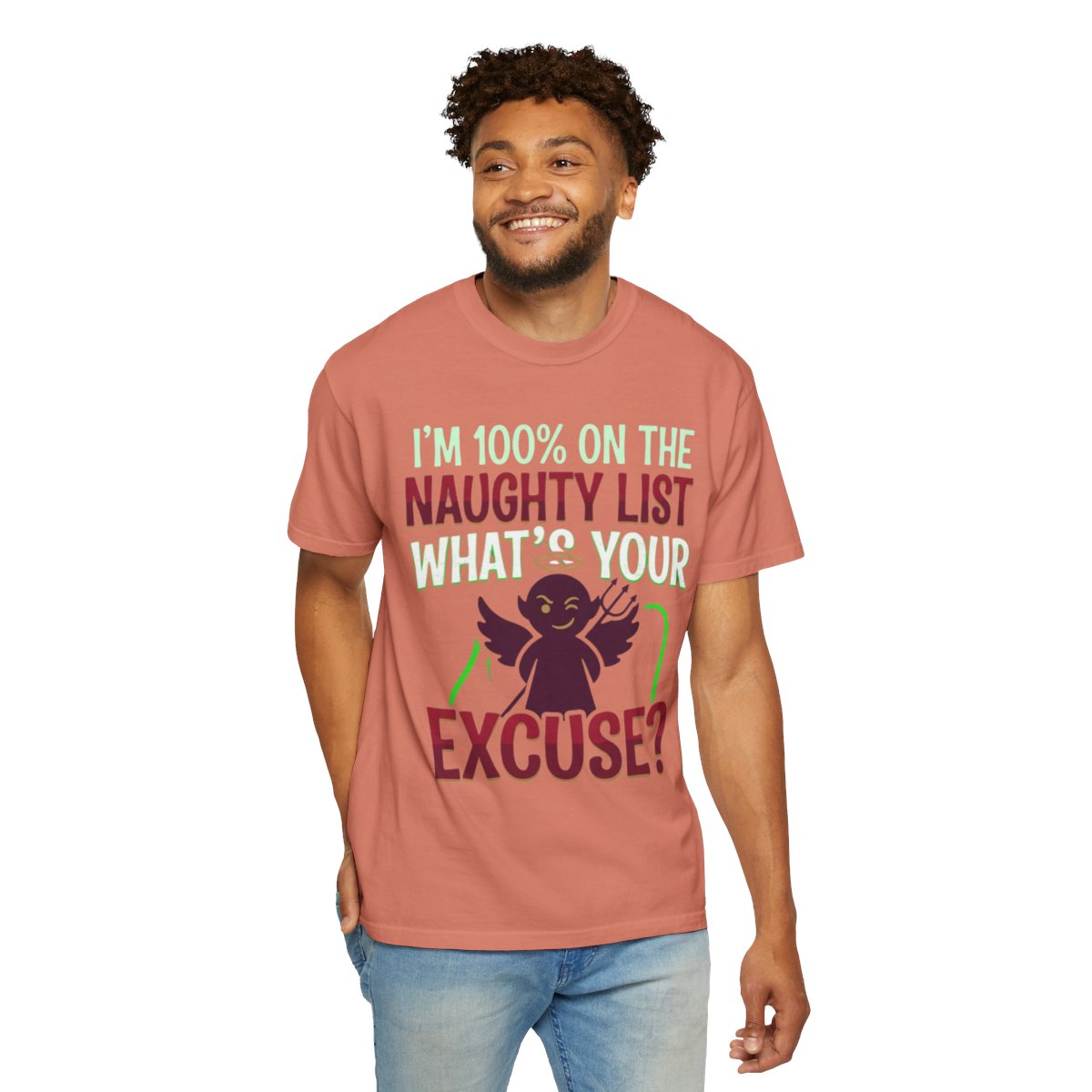 Color: Terracotta | On The Naughty List Unisex Garment-Dyed Tee