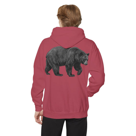 Color: Crimson | Pencil Sketch Art Black Bear Garment-Dyed Hoodie