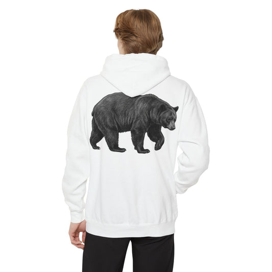Color: White | Pencil Sketch Art Black Bear Garment-Dyed Hoodie