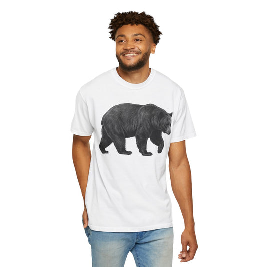 Color: White | Pencil Sketch Art Black Bear Unisex Garment-Dyed Tee
