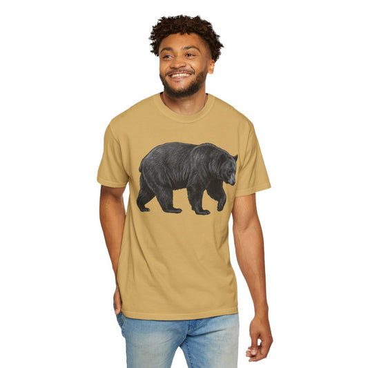Color: Mustard | Pencil Sketch Art Black Bear Unisex Garment-Dyed Tee