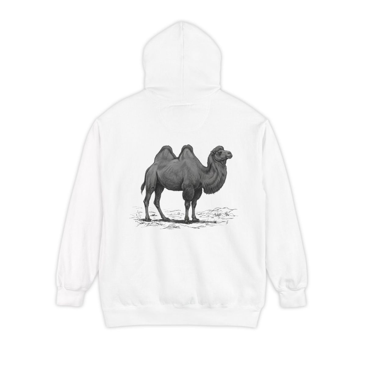 Color: White | Pencil Sketch Art Camel Garment-Dyed Hoodie