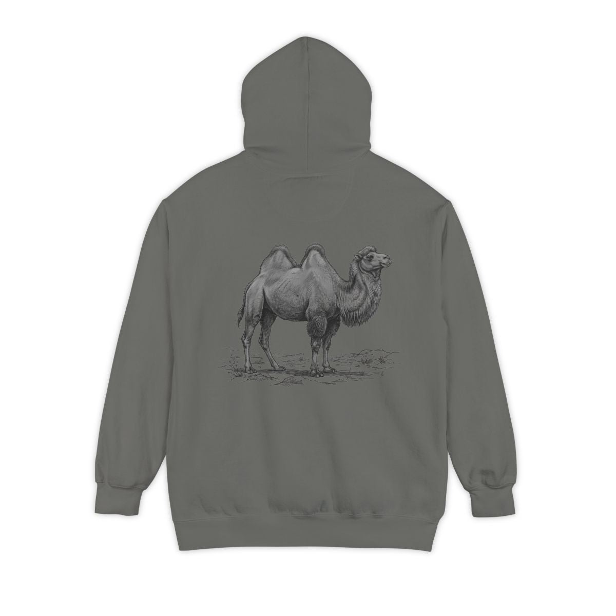 Color: Grey | Pencil Sketch Art Camel Garment-Dyed Hoodie