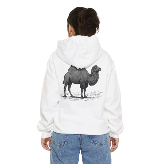 Color: White | Pencil Sketch Art Camel Garment-Dyed Hoodie