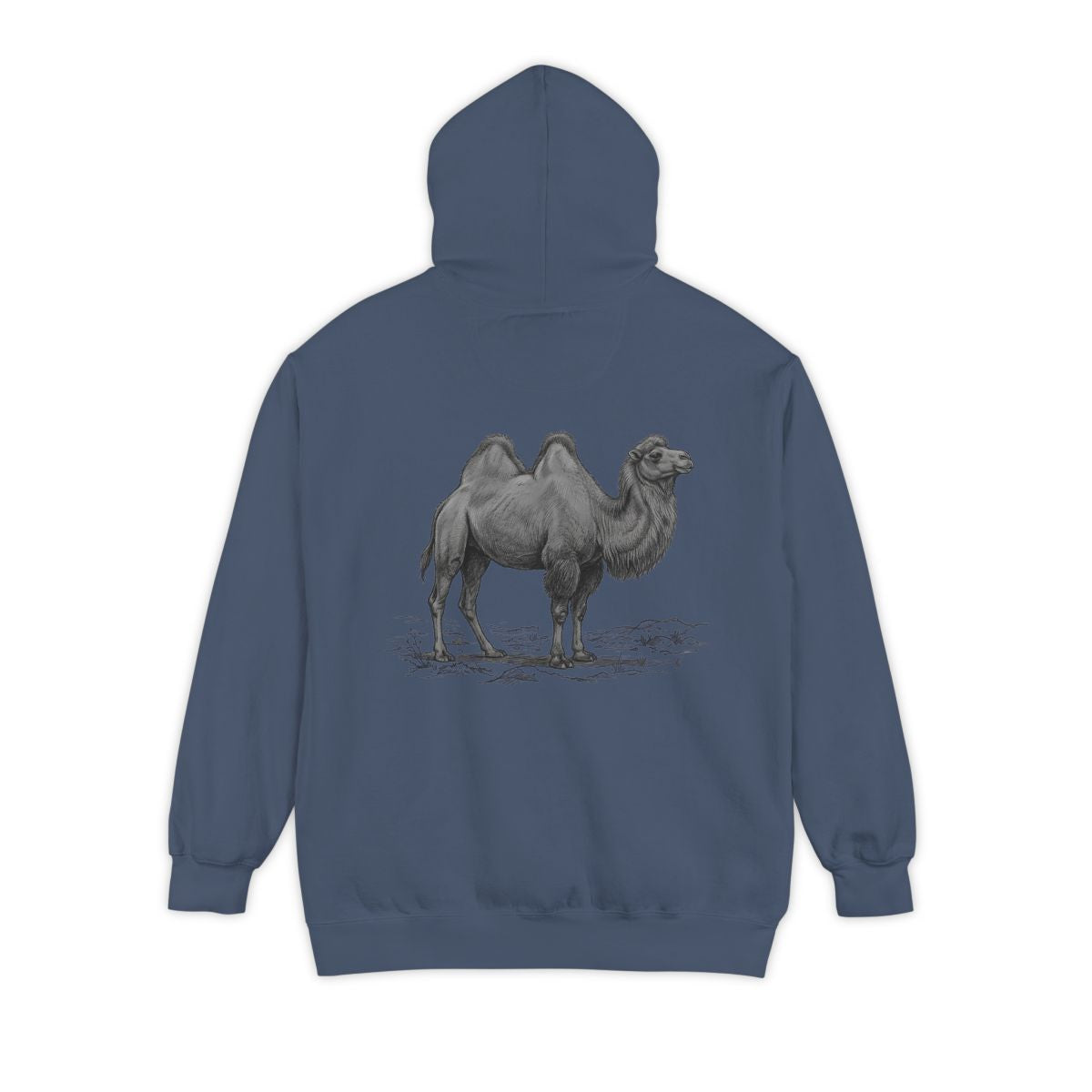 Color: Denim | Pencil Sketch Art Camel Garment-Dyed Hoodie