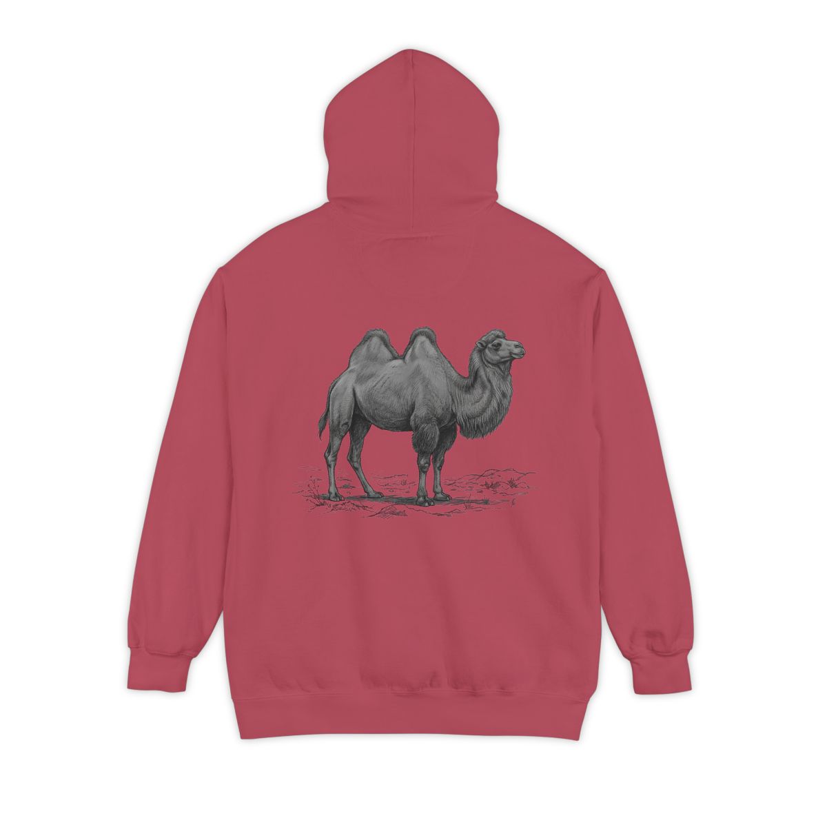 Color: Crimson | Pencil Sketch Art Camel Garment-Dyed Hoodie