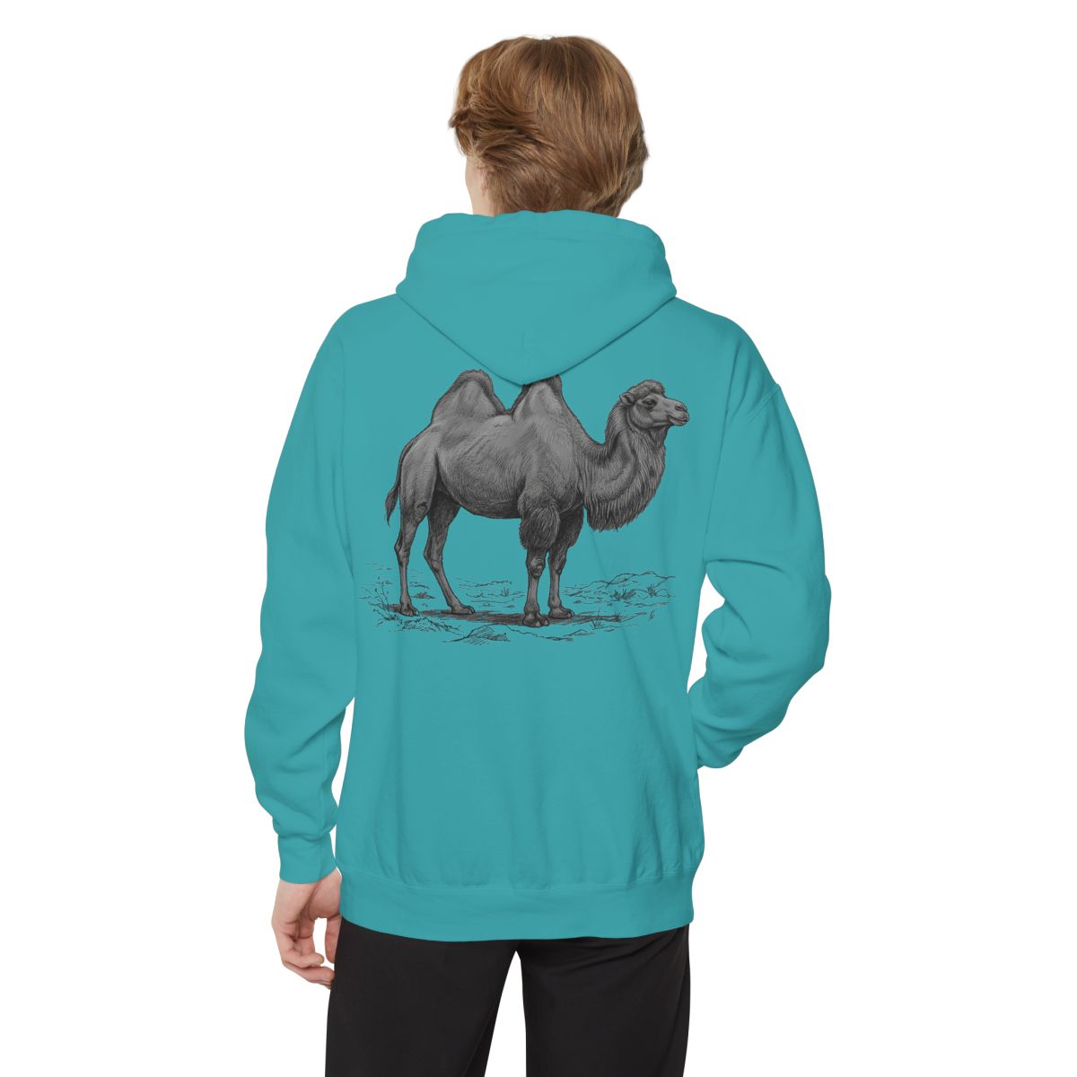 Color: Seafoam | Pencil Sketch Art Camel Garment-Dyed Hoodie