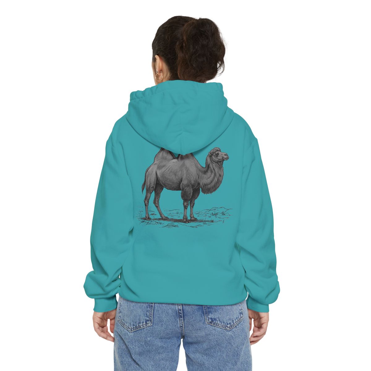 Color: Seafoam | Pencil Sketch Art Camel Garment-Dyed Hoodie