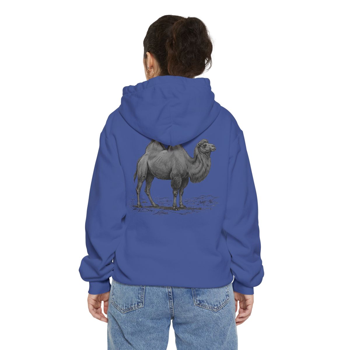Color: Flo Blue | Pencil Sketch Art Camel Garment-Dyed Hoodie