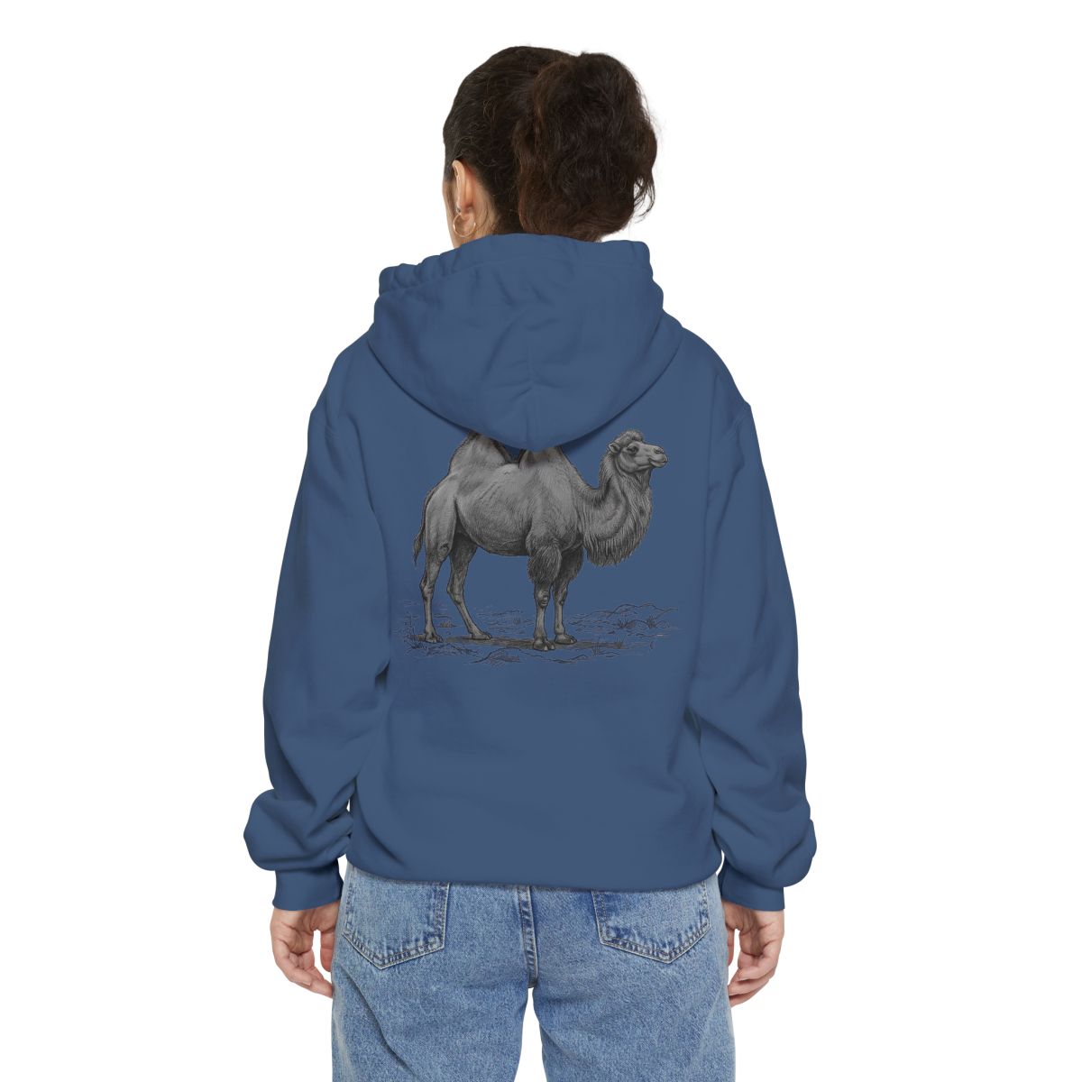 Color: True Navy | Pencil Sketch Art Camel Garment-Dyed Hoodie