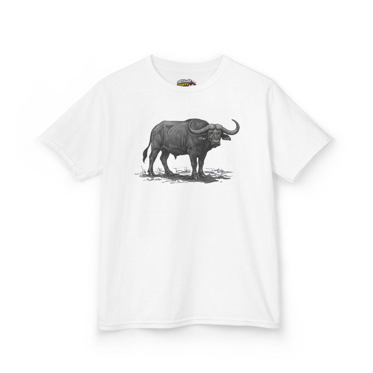 Color: White | Pencil Sketch Art Cape Buffalo Kids Tee