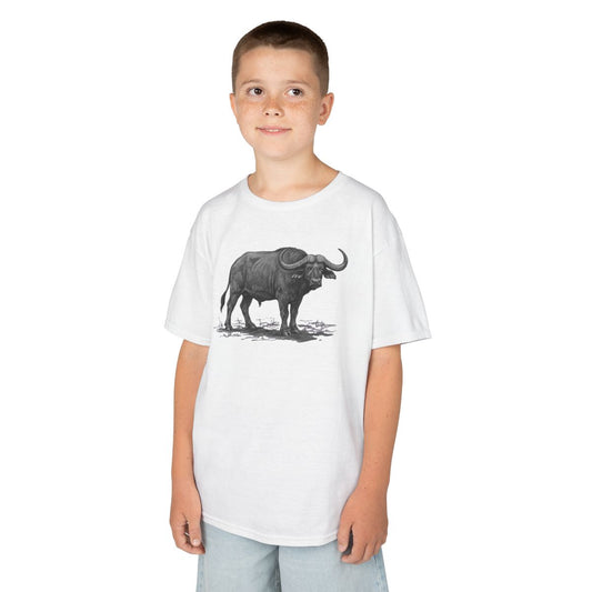 Color: White | Pencil Sketch Art Cape Buffalo Kids Tee