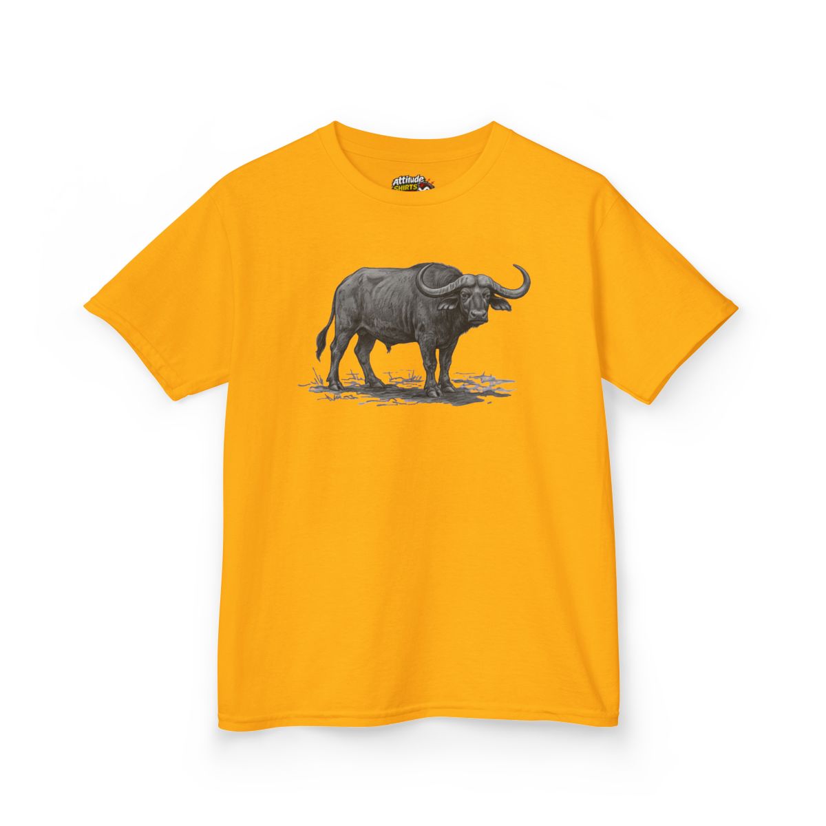 Color: Gold | Pencil Sketch Art Cape Buffalo Kids Tee