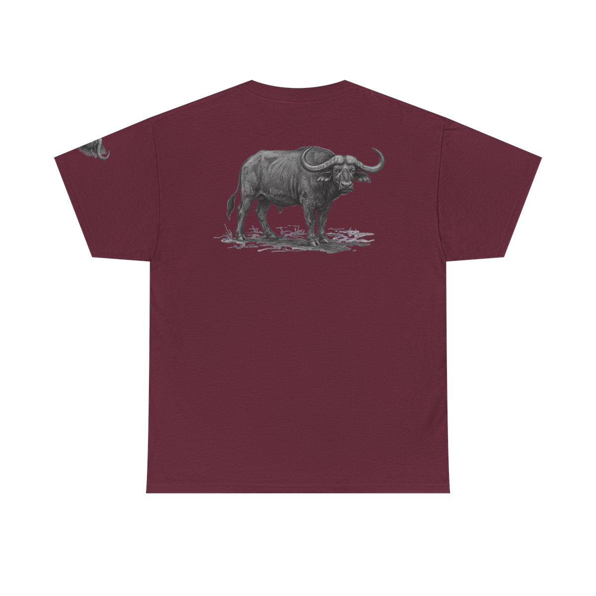 Color: Maroon | Pencil Sketch Art Cape Buffalo Premium Graphic Tee