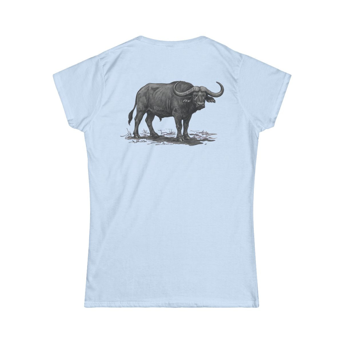 Color: Light Blue | Pencil Sketch Art Cape Buffalo Women's Tee