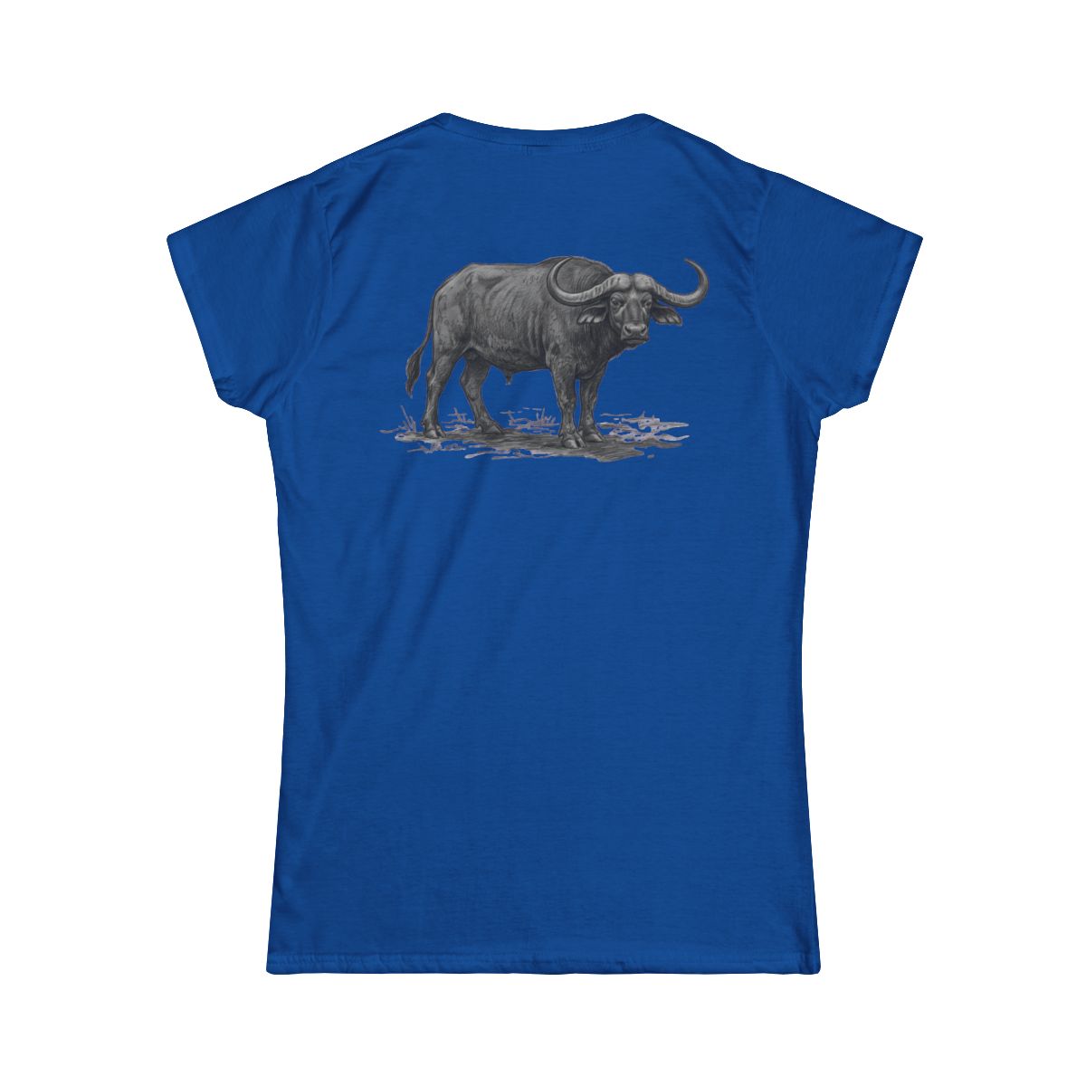 Color: Royal | Pencil Sketch Art Cape Buffalo Women's Tee