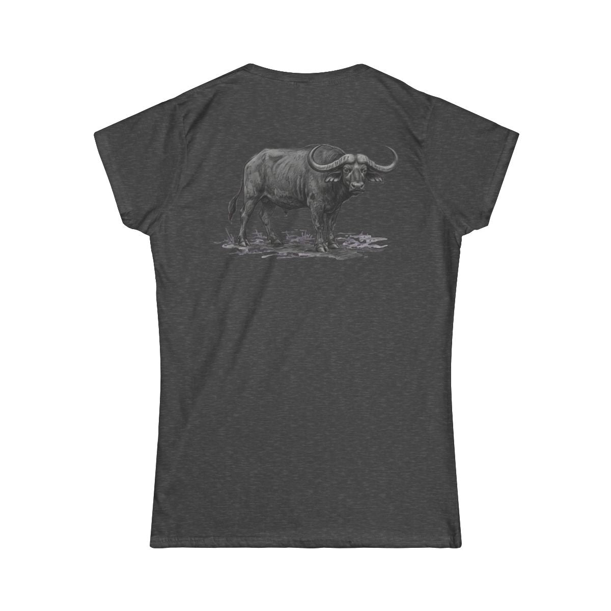 Color: Dark Heather | Pencil Sketch Art Cape Buffalo Women's Tee