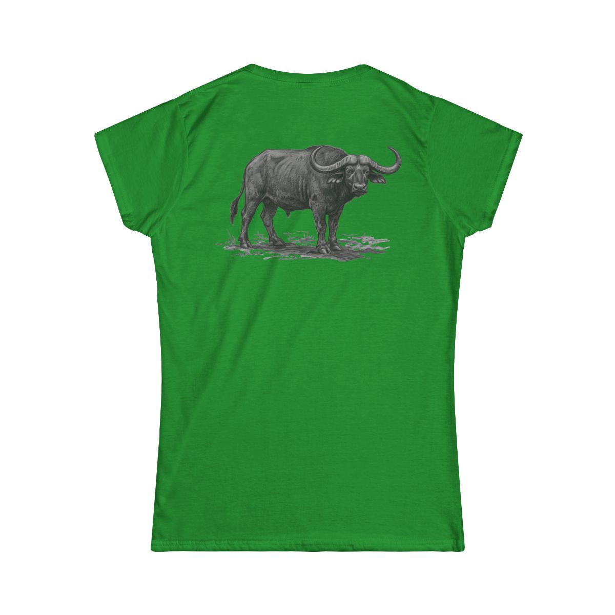 Color: Irish Green | Pencil Sketch Art Cape Buffalo Women's Tee