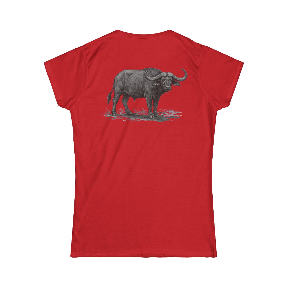 Color: Red | Pencil Sketch Art Cape Buffalo Women's Tee