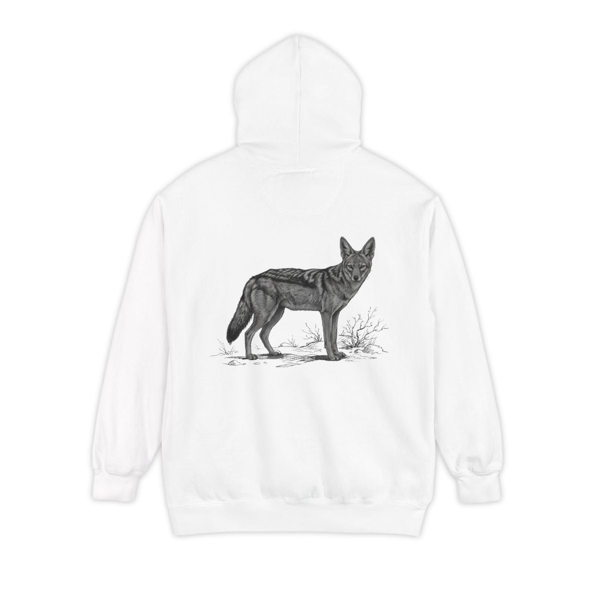 Color: White | Pencil Sketch Art Coyote Garment-Dyed Hoodie