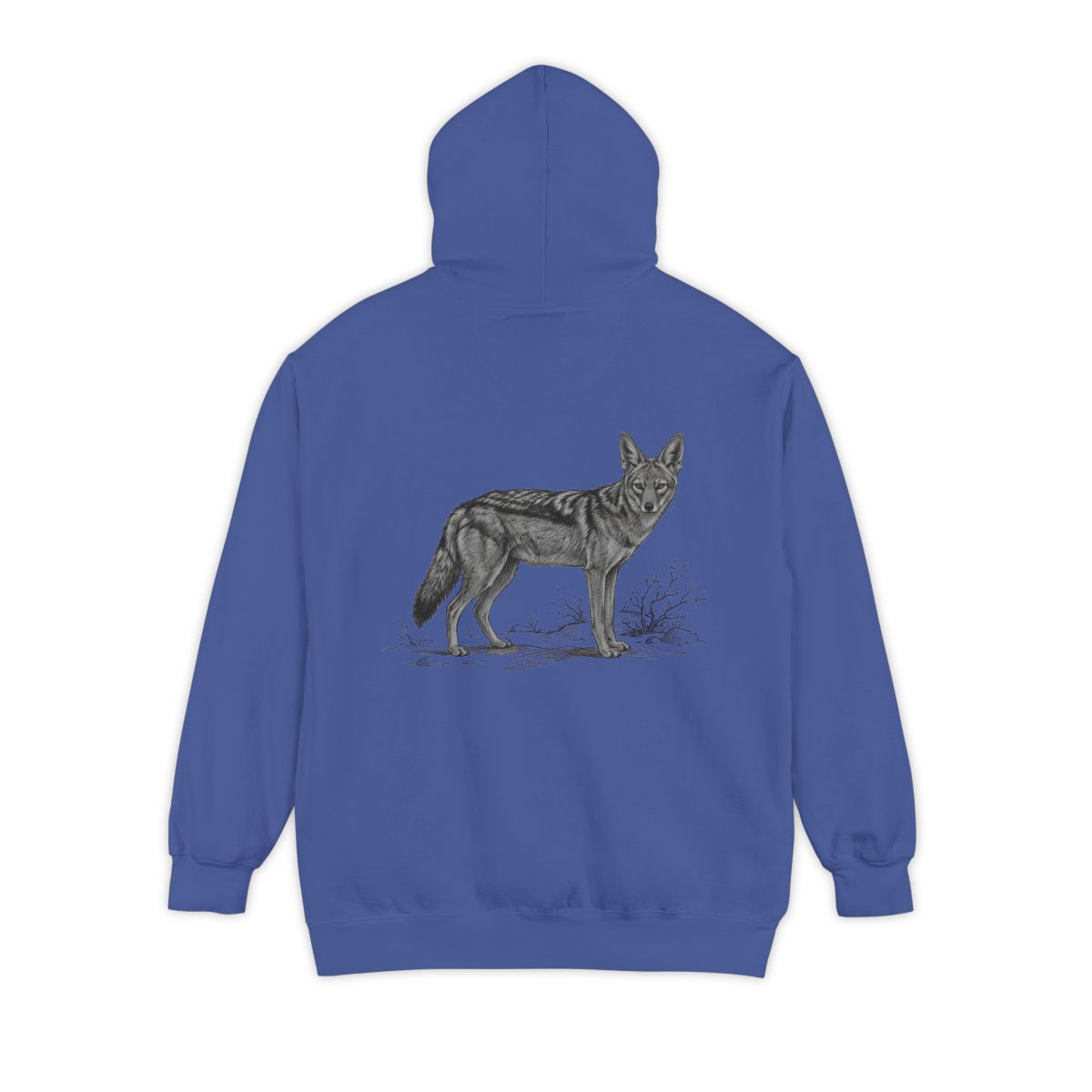 Color: Flo Blue | Pencil Sketch Art Coyote Garment-Dyed Hoodie