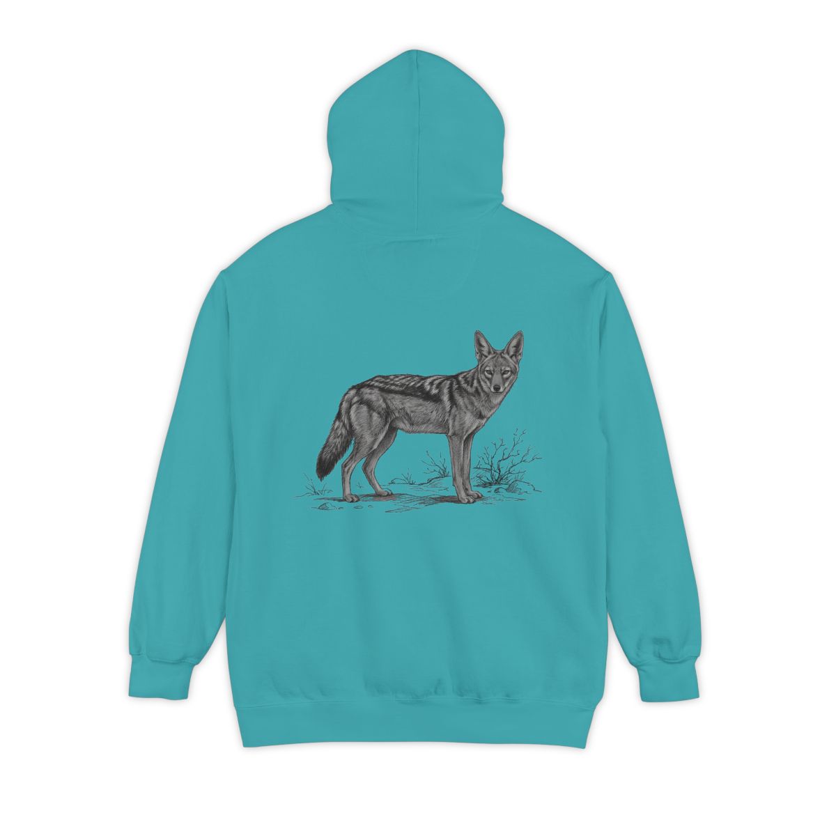 Color: Seafoam | Pencil Sketch Art Coyote Garment-Dyed Hoodie