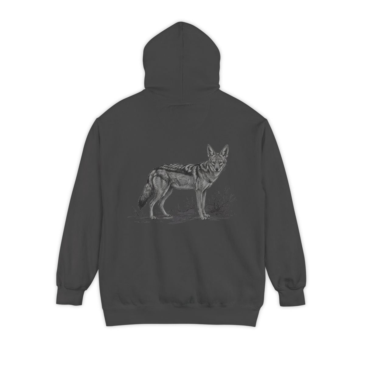 Color: Pepper | Pencil Sketch Art Coyote Garment-Dyed Hoodie