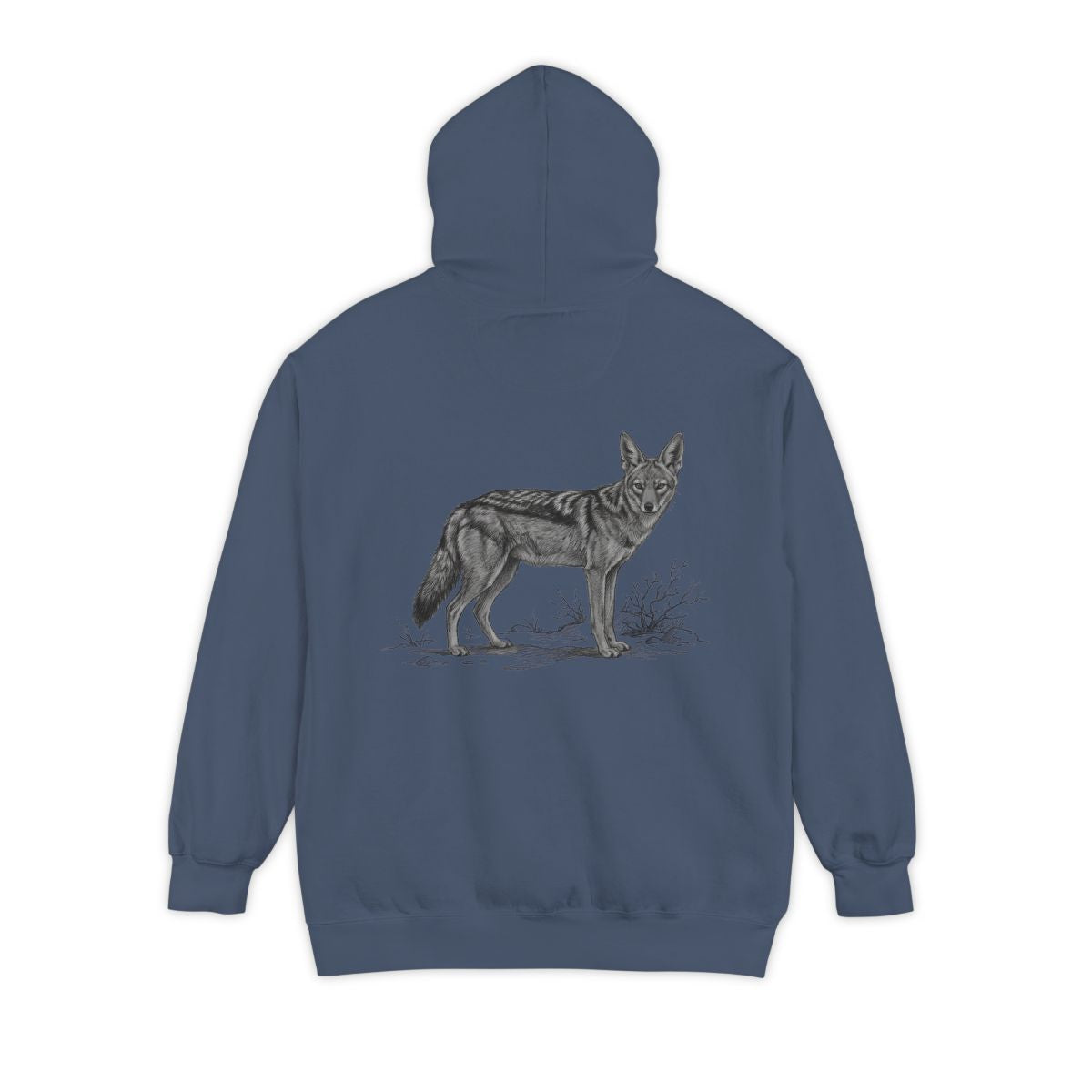 Color: Denim | Pencil Sketch Art Coyote Garment-Dyed Hoodie