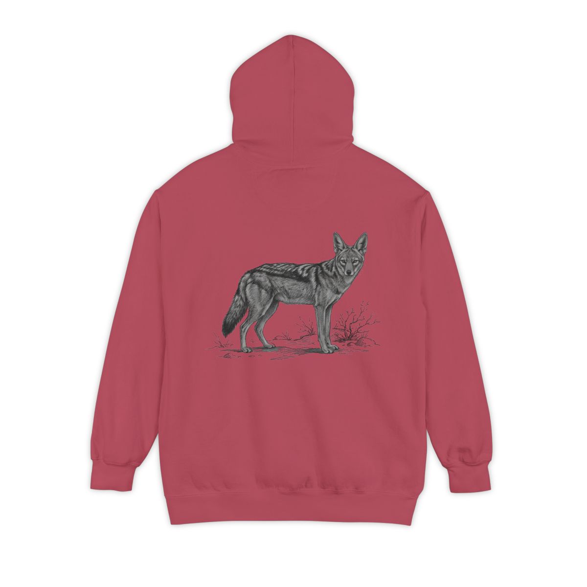 Color: Crimson | Pencil Sketch Art Coyote Garment-Dyed Hoodie