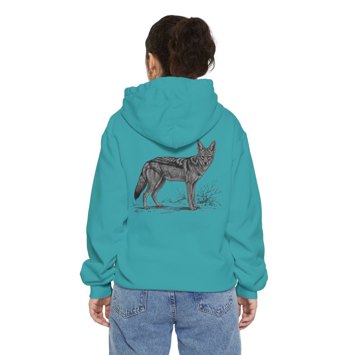Color: Seafoam | Pencil Sketch Art Coyote Garment-Dyed Hoodie