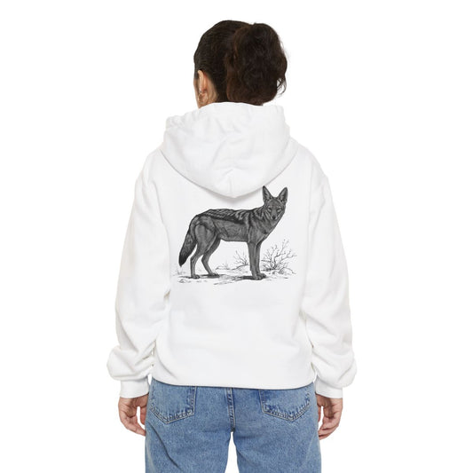 Color: White | Pencil Sketch Art Coyote Garment-Dyed Hoodie
