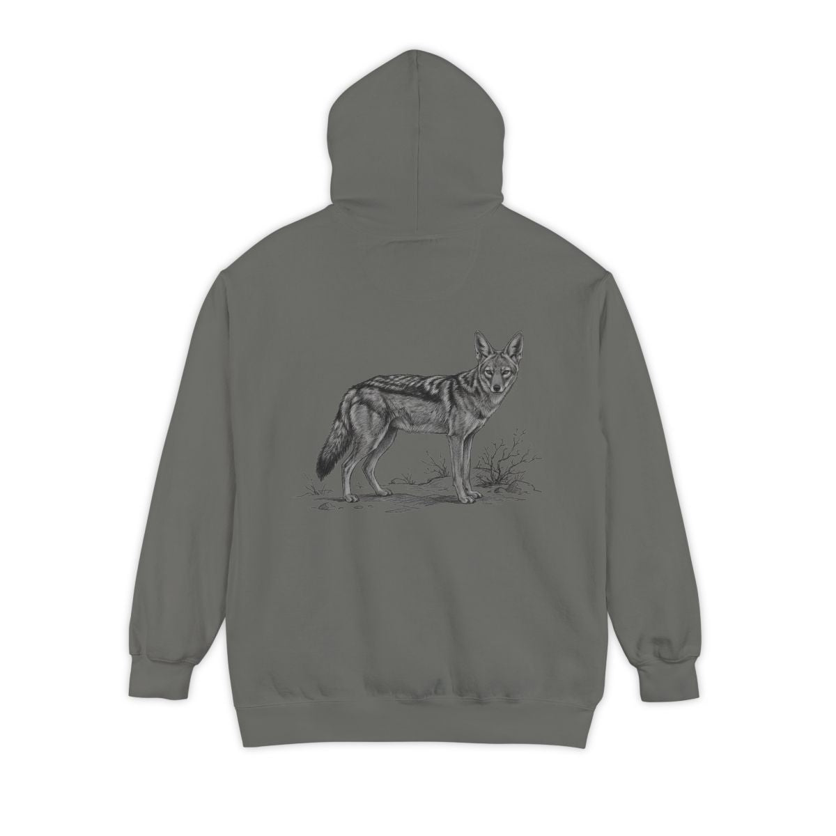 Color: Grey | Pencil Sketch Art Coyote Garment-Dyed Hoodie
